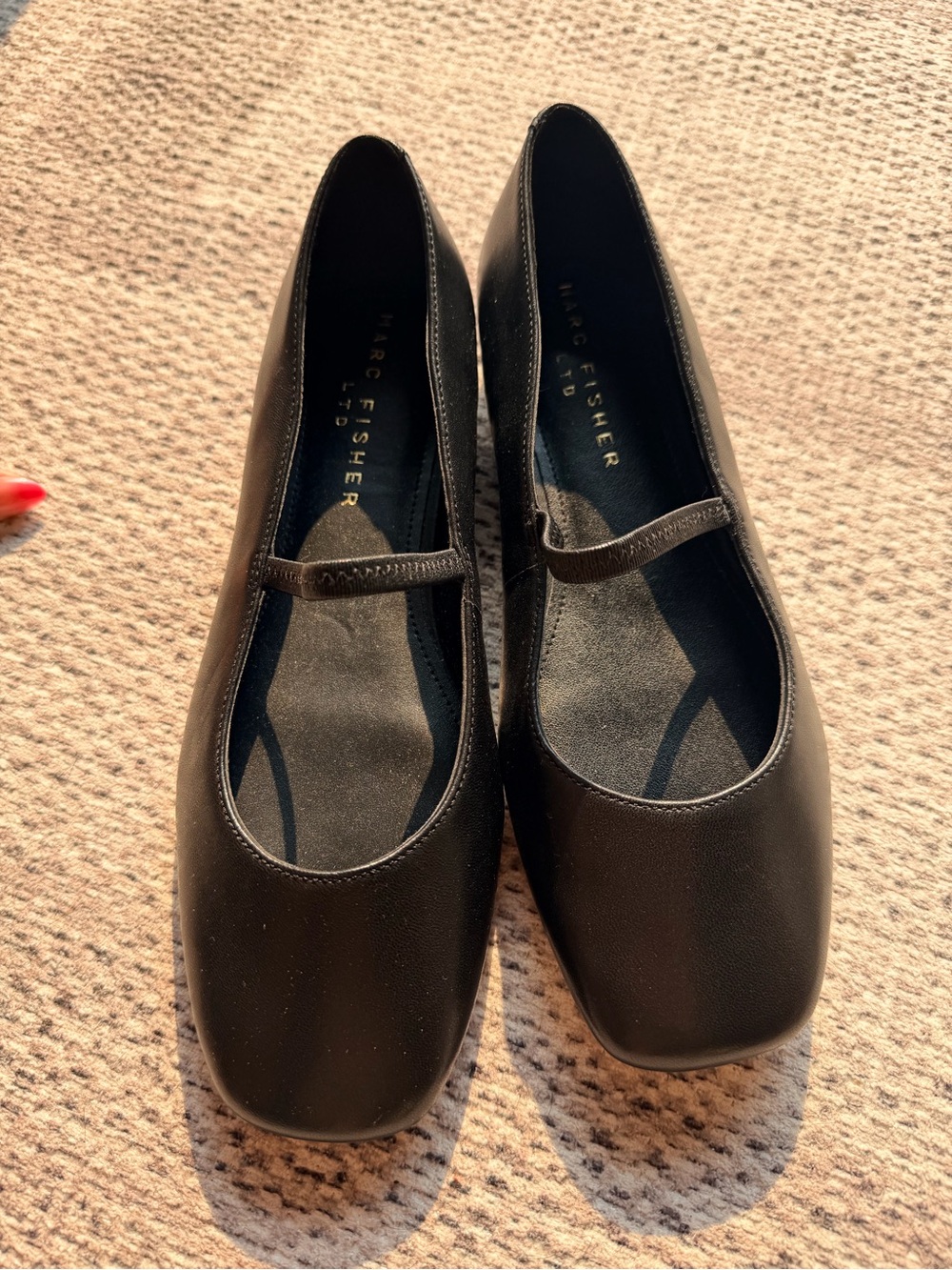 Marc Fisher Black Mary Jane Square-Toe Leather Flats